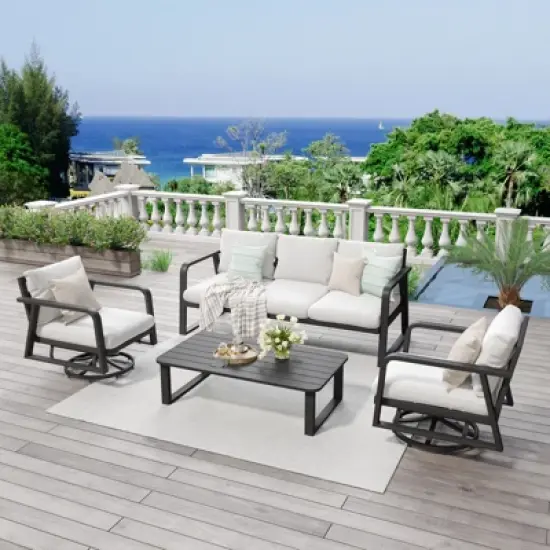 SUGOLD 4-Piece Aluminum Patio Conversation Set with Gray Cushions and Coffe Table image {1}