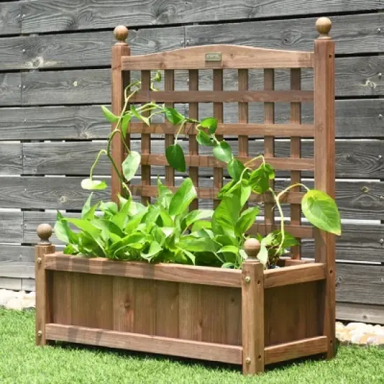 Costway 2 PCS Solid Wood Planter Box with Trellis Weather-Resistant 25"x11"x30" image {3}