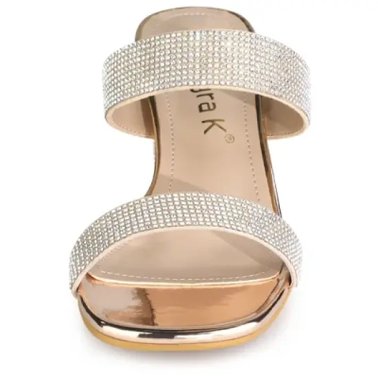 Allegra K Women's Rhinestone Chunky Slide Heel image {2}