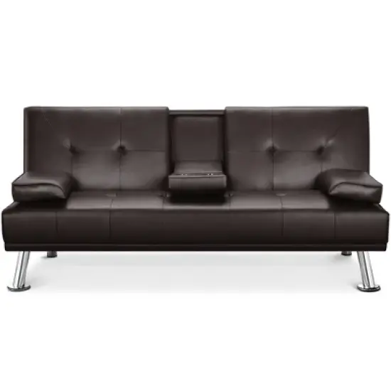 Yaheetech Convertible Faux Leather Sofa Bed Futon with Armrest image {9}