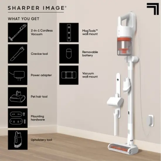 Sharper Image Stick & Handheld Combo Vacuum with 350W Motor, Cordless White: HEPA Filter, Multi-Surface, Bagless image {9}