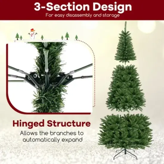 Costway 8 FT Pre-Lit Artificial Christmas Tree with 360 Warm White LED Lights Metal Stand image {6}