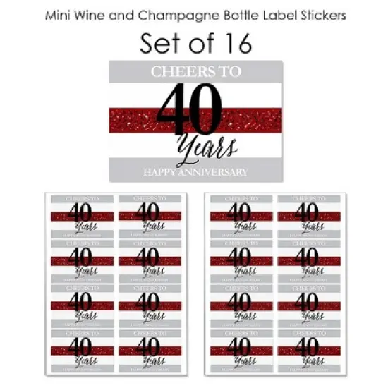 Big Dot of Happiness We Still Do - 40th Wedding Anniversary - Mini Wine and Champagne Bottle Label Stickers - Anniversary Party Favor Gift - Set of 16 image {4}