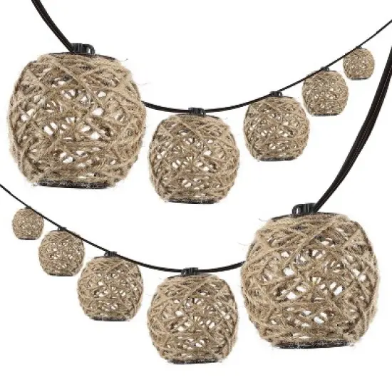 JONATHAN Y Oahu 10' 10-Light Incandescent C7 Hemp Rope Shaded String Lights: UL Listed, Indoor/Outdoor Use, LED Compatible image {5}
