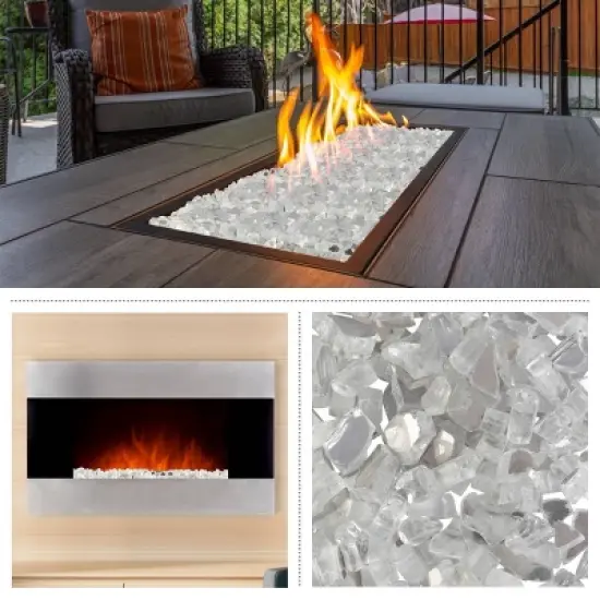 Home-Complete 10.47 lbs .5" Reflective Crushed Rock Fire Glass Clear image {2}
