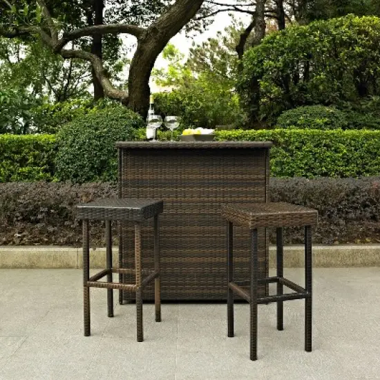 Palm Harbor 3pc Outdoor Wicker Bar Set - Brown - Crosley image {2}