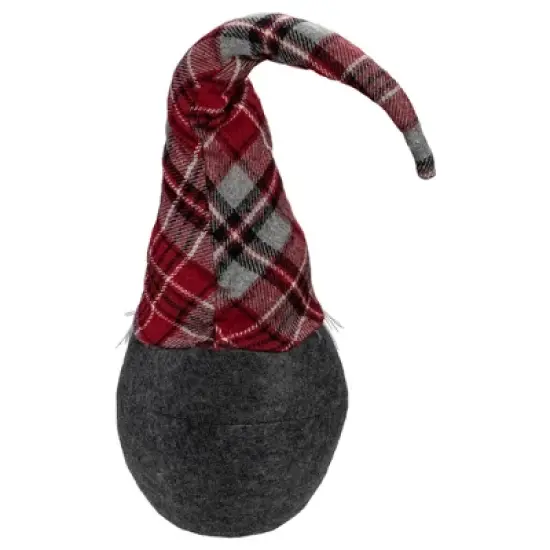 Northlight Plaid Bendable Hat Gnome Sitting Christmas Decoration - 25" - Red and Gray image {4}