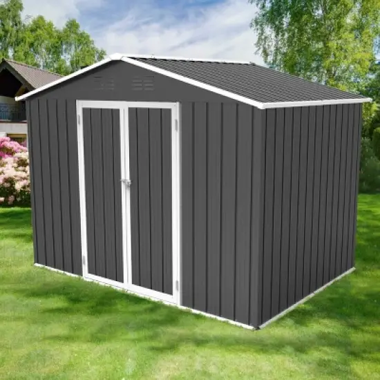 6x8ft Metal Garden Shed with Window & Hinged Door, Outdoor Storage Shed with Lock,  Weatherproof - Coolbibila image {7}