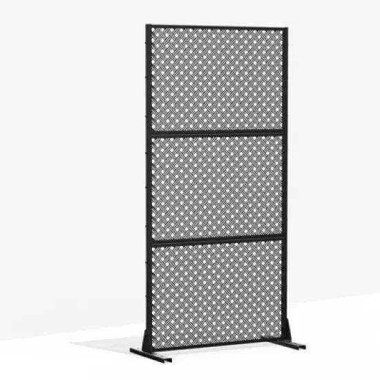 Pexfix 72 x 35 Inch Metal Privacy Screen Freestanding Outdoor Divider Panel For Patio Deck Balcony Heavy Duty Base Weatherproof Black Lattice Woven image {9}