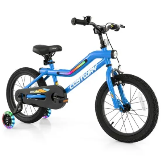 Costway 16"/18" LED Lighted Kids Bike with Adjustable Seat Coaster Brake Training Wheels Blue/Red/Pink image {10}