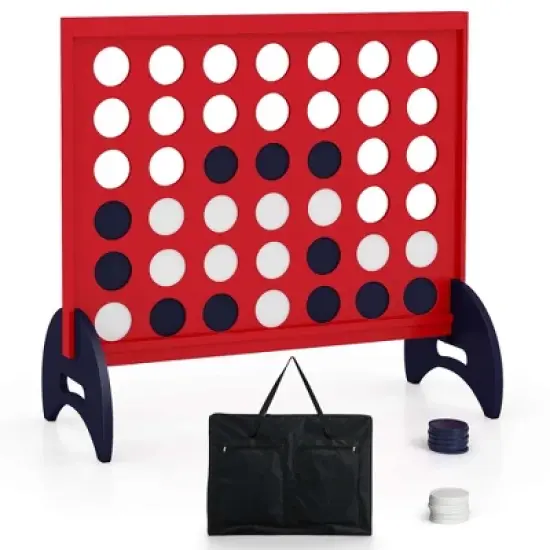 Costway 4-in-a-row Game Set with 42 PCS Chips & 600D Oxford Fabric Carrying Bag Wooden Blue/Red image {11}