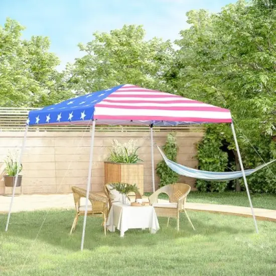 HANPURE Outsunny Slant Leg Pop Up Canopy Tent, American Flag Roof, Carry Bag, Height Adjustable, Beach Sun Shelter, 10'x10' Base, 8'x8' Top image {8}