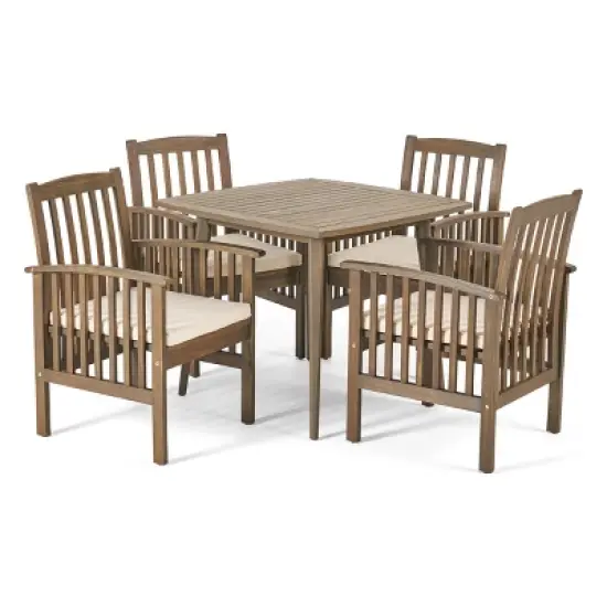 Christopher Knight Home Laussat Outdoor Acacia Wood 5 Piece Dining Set with Cushion image {1}