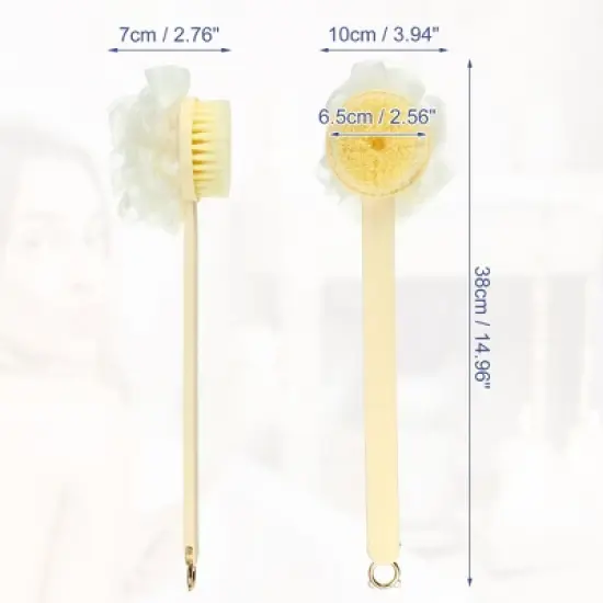 Unique Bargains Double-sided Long Handle with Bath Flower Bath Brush 14.96"x3.94"x2.76" 1 Pc image {3}