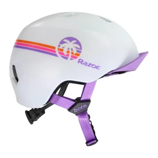 BERN Nino Razor Kids Bike & Skate Helmet &ndash; S/M &ndash; Satin White Purple Sunset &ndash; Flip Visor, Lightweight, Multi-Sport Protection, Adjustable Fit image {5}
