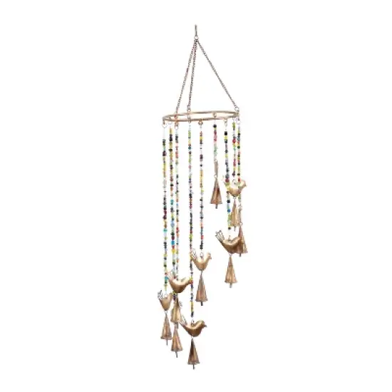 26" x 7" Eclectic Metal Birds Windchime with Beaded Strands Gold - Olivia & May: Indoor Musical Decor image {6}