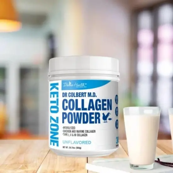 Hydrolyzed Type I, II & III Collagen Drink Mix Powder - Sugar Free Unflavored Flavor Divine Health by Dr. Colbert - 20.74oz image {2}