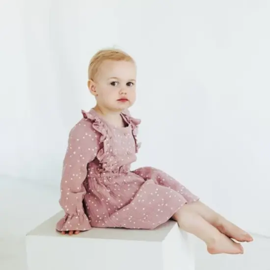 Grayson Collective Toddler Girls' Dot Gauze Ruffle Long Sleeve Dress - Rose image {3}