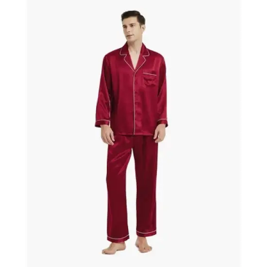 Mommesilk Piped Silk Pajamas For Men image {6}