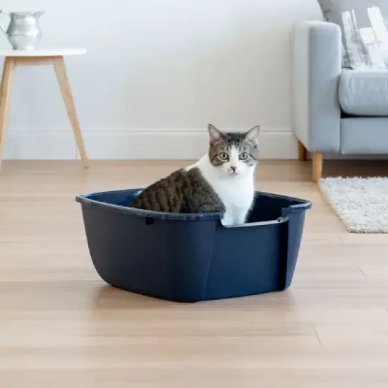 IRIS USA Cat Litter Box Cat Litter Pan with Scoop, Navy image {1}