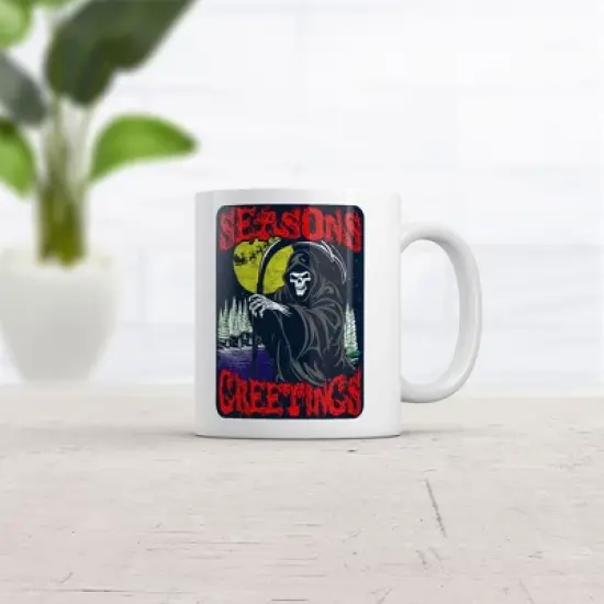 Crazy Dog Seasons Greetings Mug Funny Grim Reaper Graphic Coffee Cup-11oz image {1}