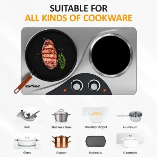 Heynemo 1800W Burner Portable Electric Ceramic Stove, C Knob Control, Indicator Light, Compatible with All Cookware for Multiple Cooking Scenarios image {2}