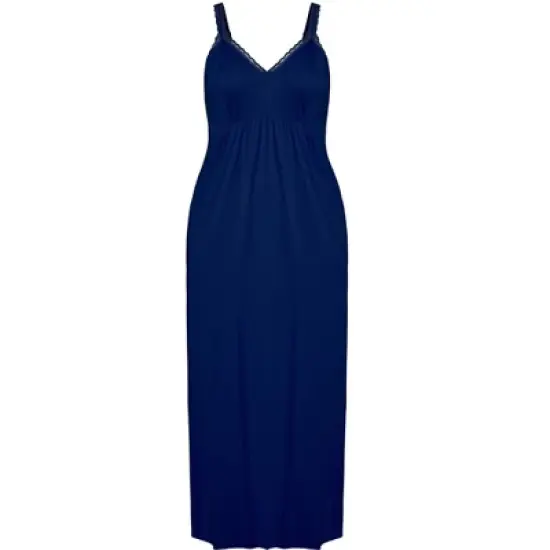 Women's Plus Size Lace Trim Plain Sleep Maxi Dress - marine | AVENUE image {2}