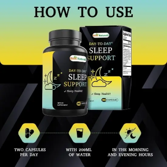 Best Naturals Day-to-Day Sleep Support with Melatonin, Magnesium, Ashwagandha, Wild Lettuce, GABA, Valerian, 5-HTP, Tryptophan - 90 Veg Capsules image {2}