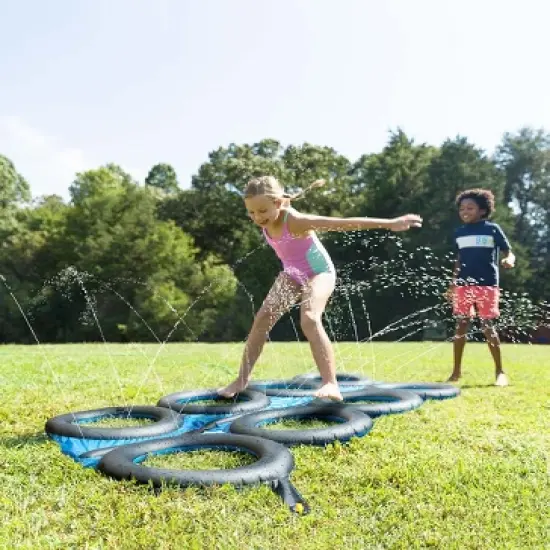 HearthSong Inflatable Tire Run with Sprinkler for Kids, For Use With or Without Water image {1}