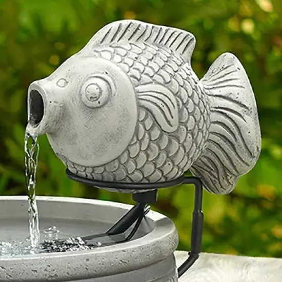 Smart Solar 12.99" Cement Marin Solar Fish Sculptural Fountain image {2}