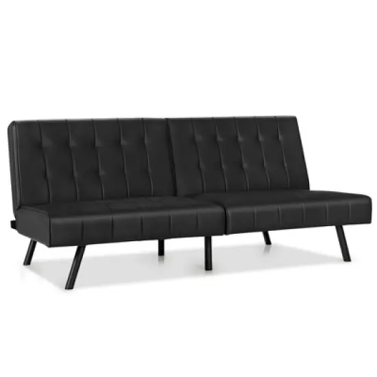 Costway Futon Sofa Bed PU Leather Convertible Folding Couch Sleeper Lounge White/Black/Grey image {10}