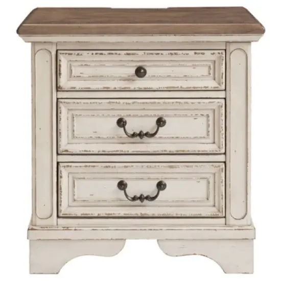 Realyn Three Drawer Nightstand Chipped White - Signature Design by Ashley image {2}
