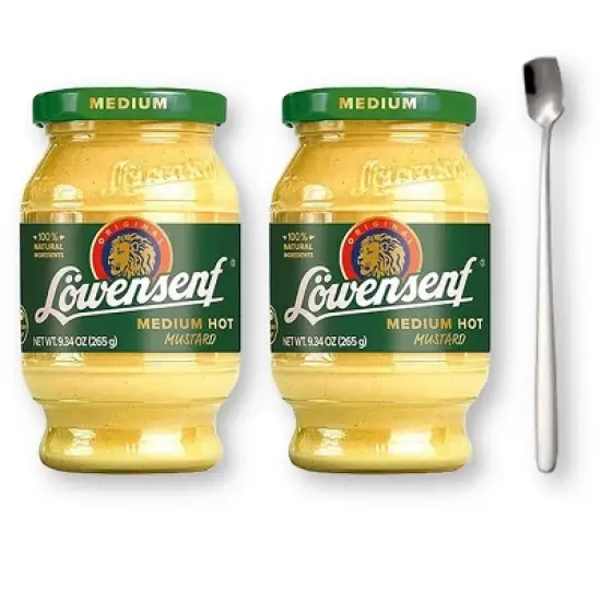 Lowensenf Medium Hot Mustard 10.05 oz.(285 g) 2-Pack with Bonus Gift Stylish Stainless Steel Spoon image {6}