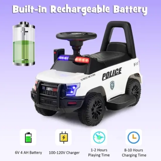 Costway 2-in-1 6V Kids Ride On Police Car Toddler Push Car w/ Megaphone & Siren White\Black image {4}
