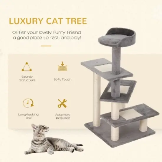 Lyngins 40 Inch 5-Level Revolving Stair Cat Tree,Cat Tower with Play Center and Resting Perch for Indoor Cats,Gray image {4}