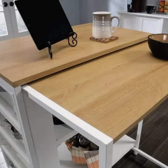 Counter Height Kitchen Island Baltic Oak Trim White - Sauder image {4}
