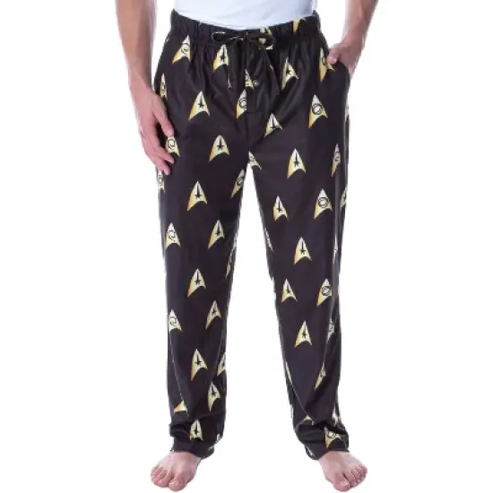 Star Trek The Original Series Men's Allover Starfleet Insignia Pajama Pants Black image {4}