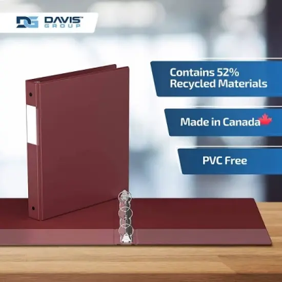 Davis Group 6pk 1" Premium Economy Round Ring Binders Burgundy: Hard Cover, 200 Sheet Capacity, 2 Pockets, Polypropylene image {6}