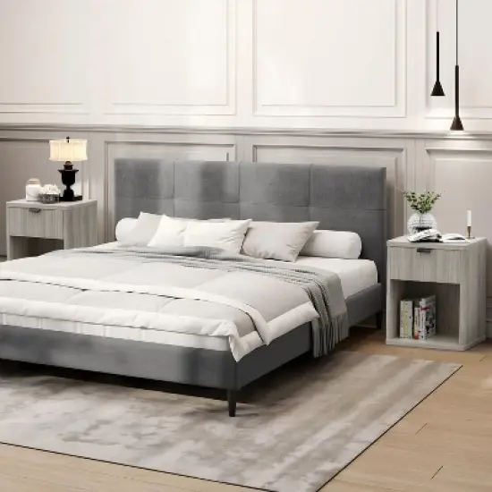 Vipbear Night Stand Scandinavian Nightstand with Fluted Drawer Storage End Table Modern Mid Century Wood Bedside Table for Bedroom Office-Gray/Brown image {6}