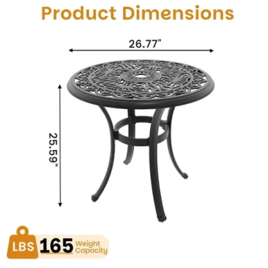 26.77-inch Cast Aluminum Patio Dining Round Table with a 1.88-inch with Umbrella Hole image {4}