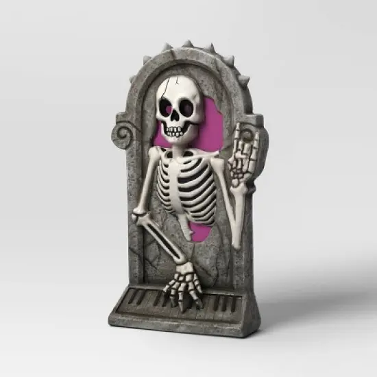 26" Light and Sound Rewind Skeleton Tombstone Halloween Decorative Prop - Hyde and EEK! Boutique&trade;: Haunted Cemetery Decor image {2}