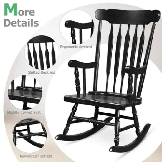 Tangkula 2PCS Wooden Rocking Chair Single Rocker Indoor Garden Patio Yard Black image {7}