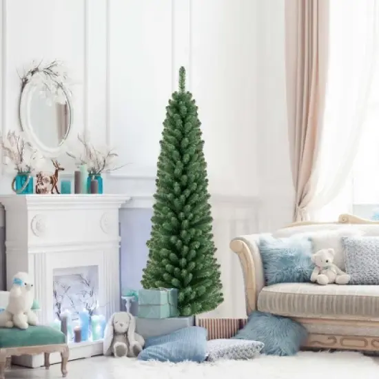 Costway 5/6/7/8 FT Pencil Christmas Tree Artificial Xmas Tree with 295/392/523/671 Memory Wire Branch Tips image {8}