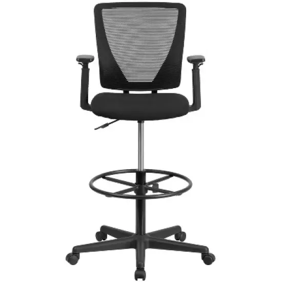Flash Furniture Ergonomic Mid-Back Mesh Drafting Chair with Black Fabric Seat, Adjustable Foot Ring and Adjustable Arms image {8}