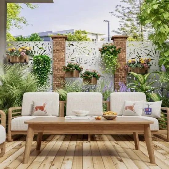 Lirago White 72 in. Galvanized Metal Outdoor Privacy Screens Garden Outdoor Fence image {2}