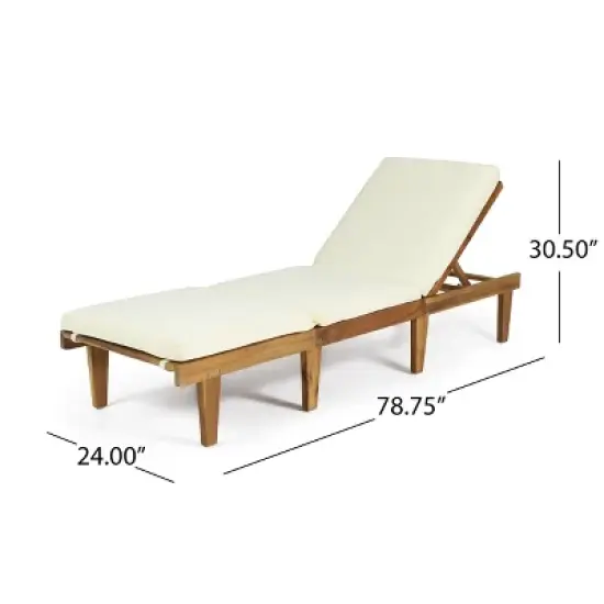 GDFStudio Alisa Outdoor Acacia Wood Armless Adjustable Chaise Lounges with Cushion (Set of 2) image {2}