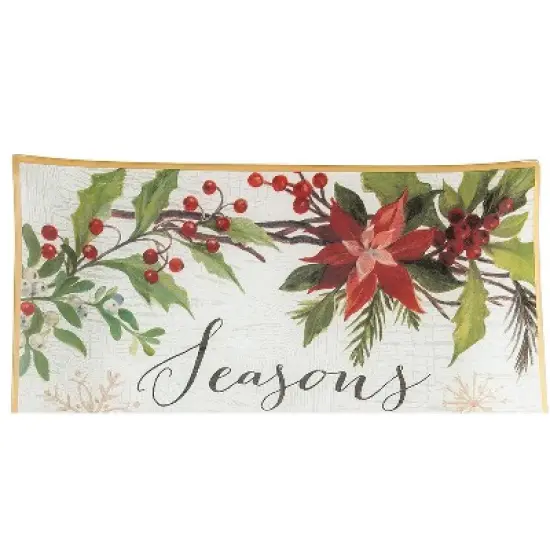 Gallerie II Poinsettia Seasons Greetings Slump Glass Platter image {1}
