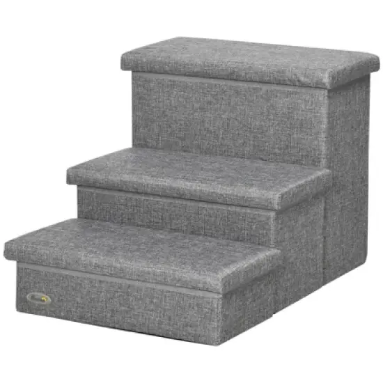 PawHut 3-StepsPet Stairs with Storage, Dog Steps for Couch, Bed, Pet Steps for Injured Pet, Older Pets, Small Cats, gray image {3}