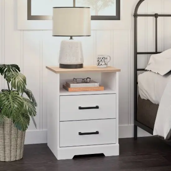 Prepac Rustic Ridge Farmhouse 2 Drawer Nightstand White/Oak image {3}