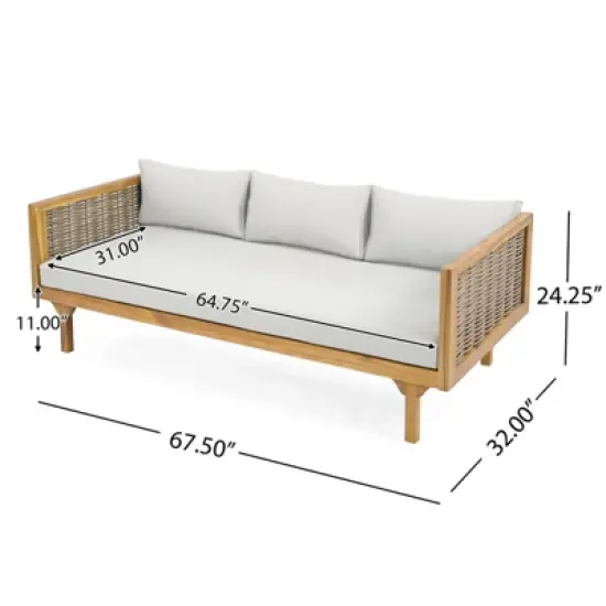 DSVIMOY Daybed, 3 Seater Daybed Conversation Set with Rattan Arms, Grey, 67.5"*32"*24.25" image {2}